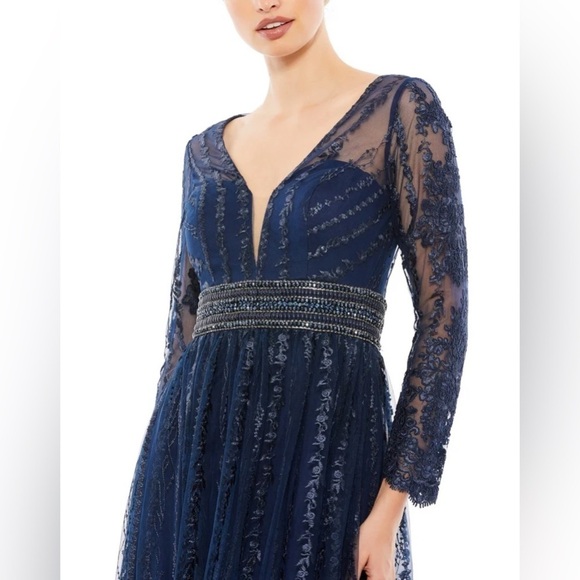 Mac Duggal 66591 Long Sleeve Floral Illusion Beaded Gown - Picture 2 of 6